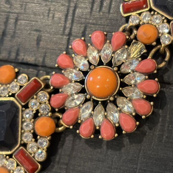 Vintage J CREW Necklace Coral Orange Crystal Gold Tone Statement Rhinestone​ - Picture 4 of 6